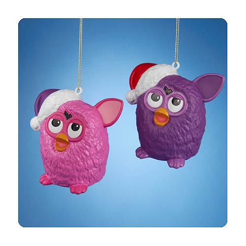 Furby Pink and Purple Figural Blow Mold Ornament Set